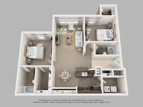 a 3 bedroom floor plan is shown in this rendering